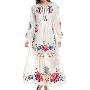 NWOT FARM RIO Tropical Rio Macaw Cross Stitch Embroidered Max Dress